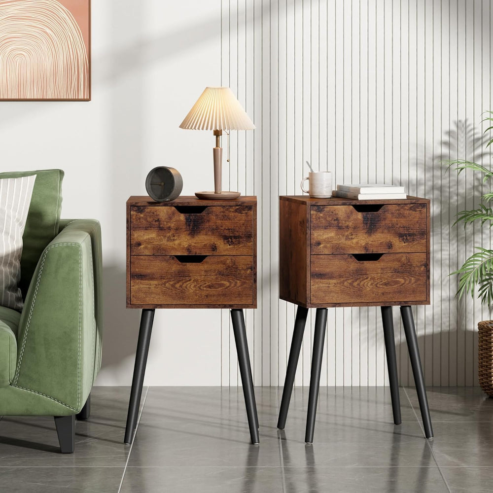 JAXPETY End Tables Set of 2, Night Stand with Drawers, Bedside Tables with So...