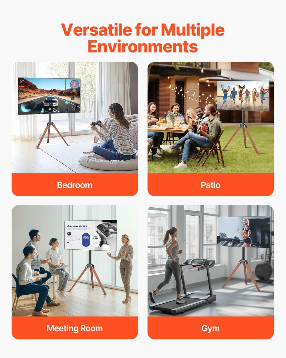 VEVOR Tripod Easel TV Stand, for 40-65 inch Flat Screen/Curved TVs Up to 99 l...