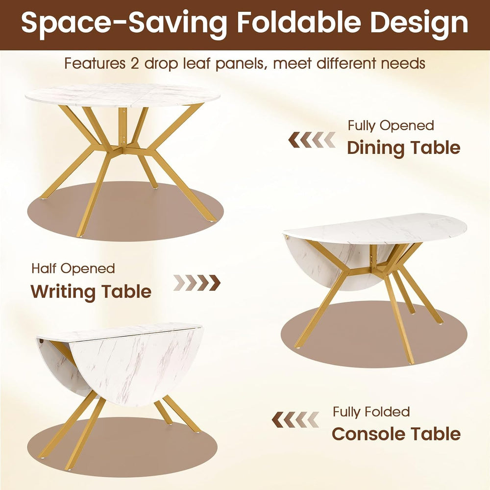 Giantex Folding Dining Table for 4-6 People, 47" Round Drop Leaf Table w...