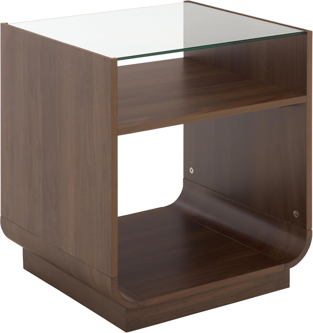 SAFAVIEH Furniture - Acres Accent Table - Walnut Wood & Glass Top - 2 She...