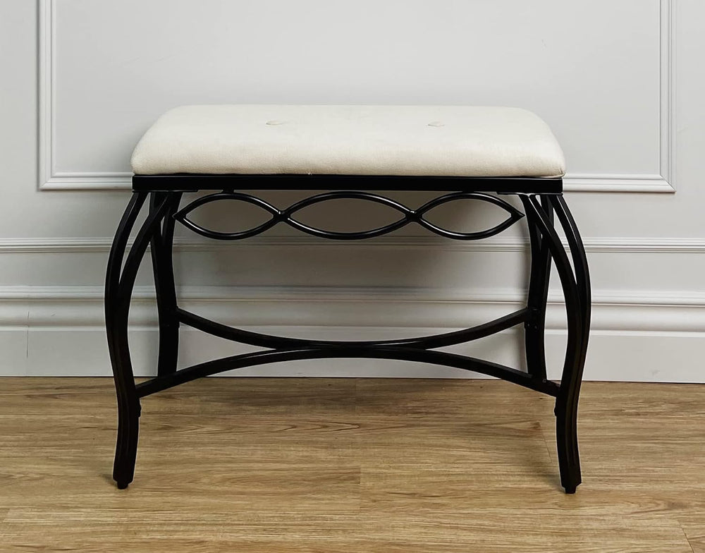 Mango Steam White Shoe Bench - Vanity Seat for Makeup Room, Dressing Stool, E...