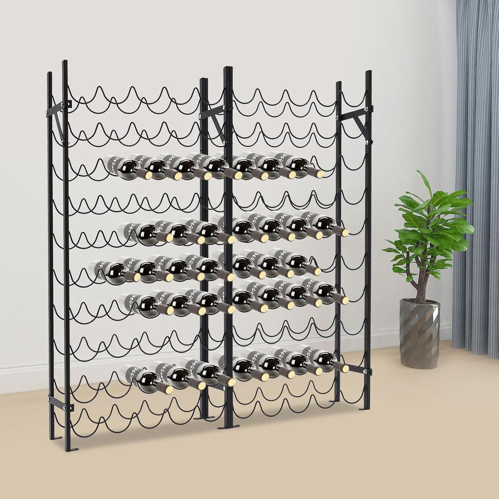 10-Tier Wine Rack for 100 Bottles - Black Metal Wine Bottle Holder Stand with...