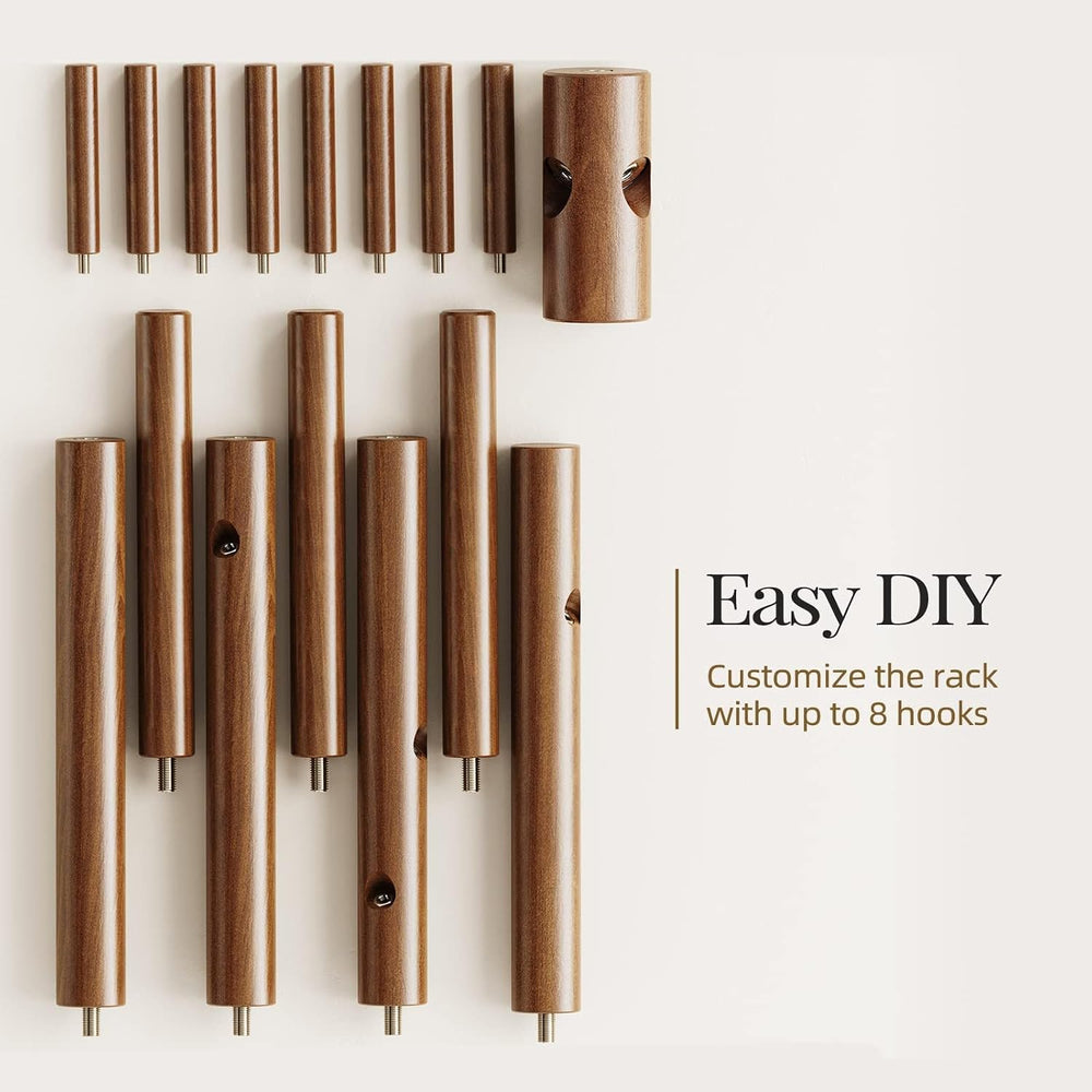 Pipishell Solid Wooden Coat Rack Freestanding with 8 Hooks, Brown