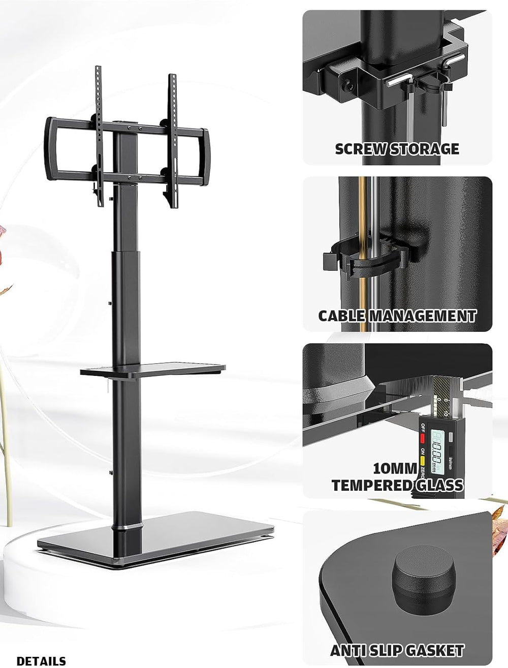 Universal Floor TV Stand with Mount 80 Degree Swivel Height Adjustable and Sp...