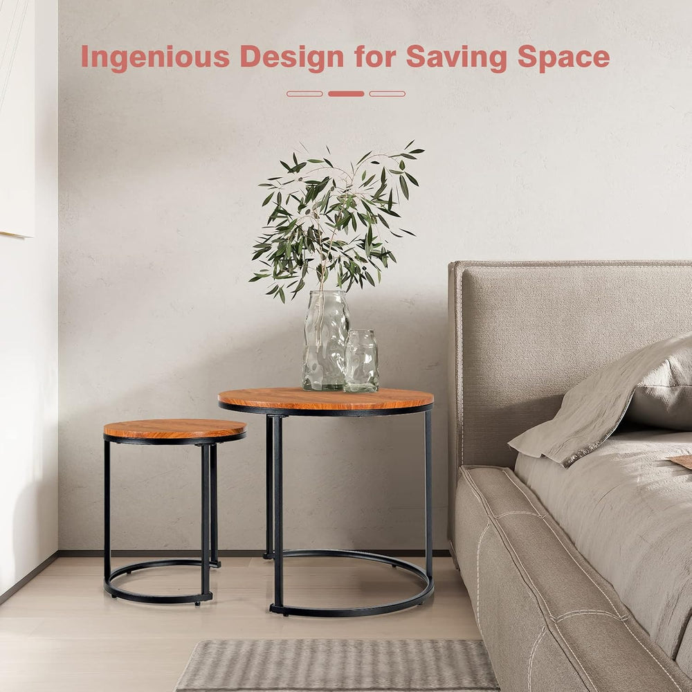 CASART Set of 2 Nesting Tables, Stacking Sofa Side Tables, Wooden Top & S...