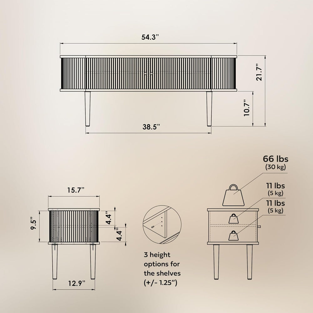 WERMO 55'' TV Stand with Storage and Shelves for 32-60 inch TV. Wood ...