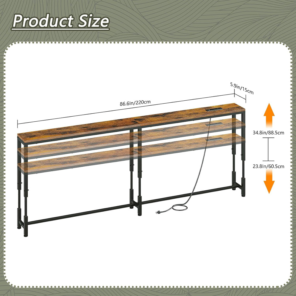 86.6" Behind Couch Table Adjustable Height 23.8~34.8" with Charging...