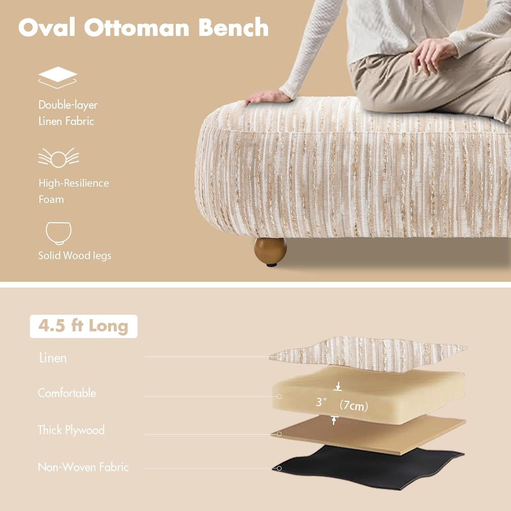 Hyfirm 54" Oatmeal Linen Upholstered Bench – Beige End of Bed Ottoman wi...