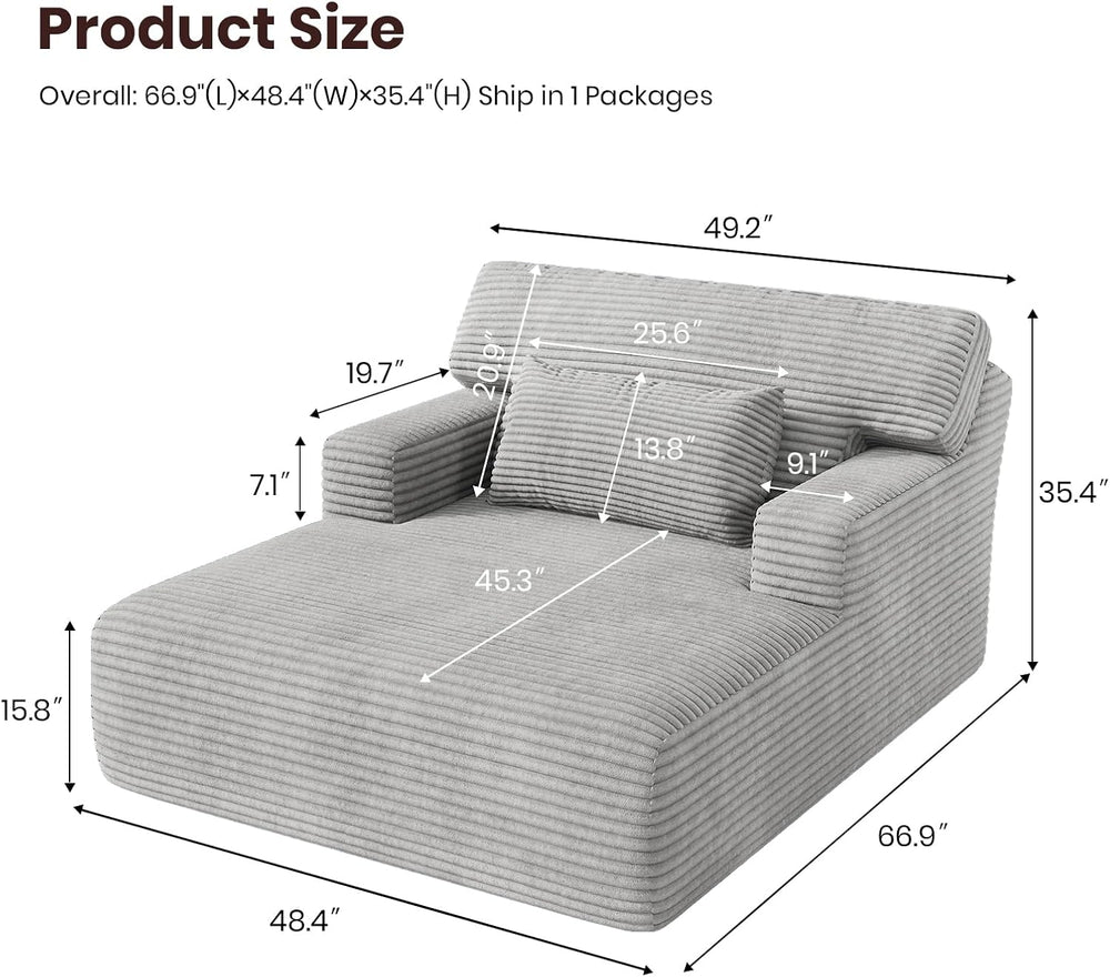 COPIAE Oversized Corduroy Chaise Lounge Chair, Plush Upholstered Sleeper Chai...