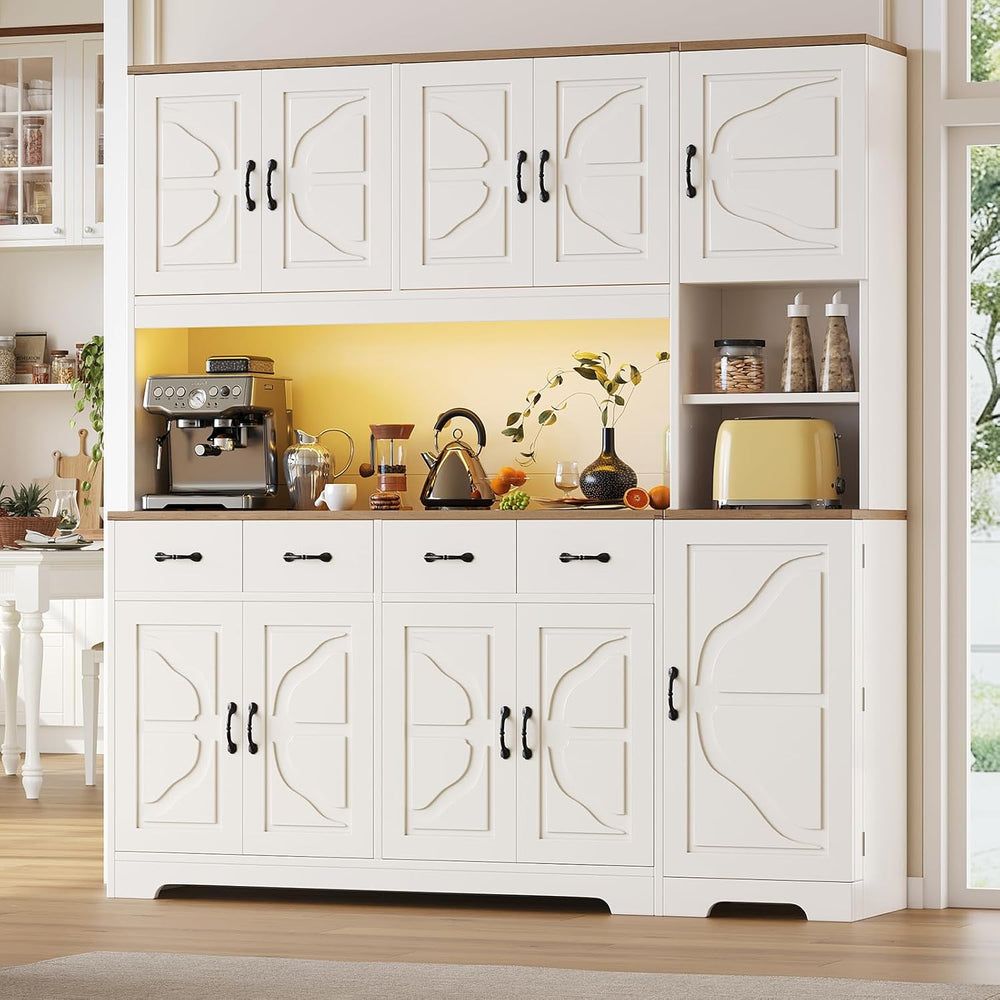 Tall Kitchen Pantry Cabinet with Carved Doors & Charging Station, Modern ...
