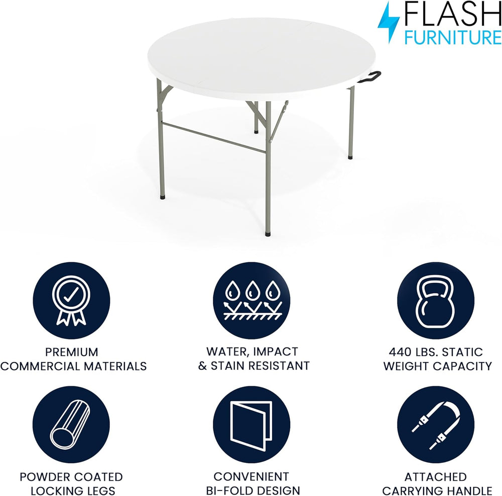 Flash Furniture 4-Foot Round Bi-Fold Granite White Plastic Folding Table | Li...