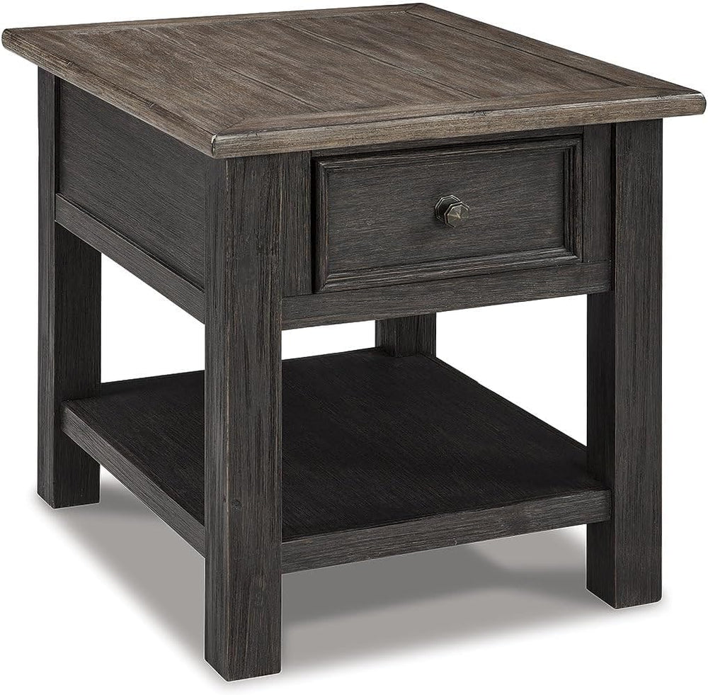 BOWERY HILL Contemporary Wood End Table, Grayish Brown and Black Finish, 1 Dr...