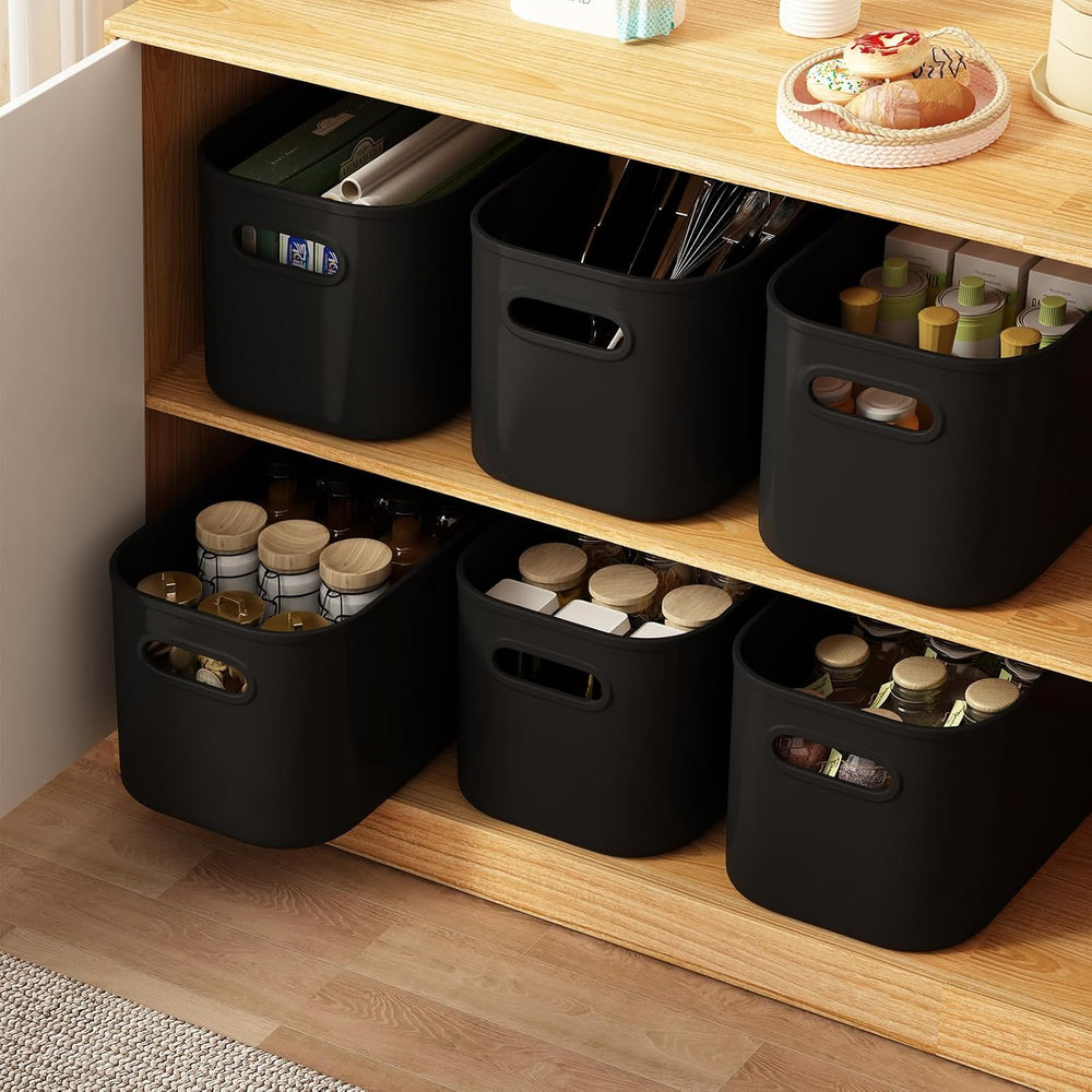 ORGIDOL 8 Pack Black Storage Bins with Lids Stackable Storage Container for O...