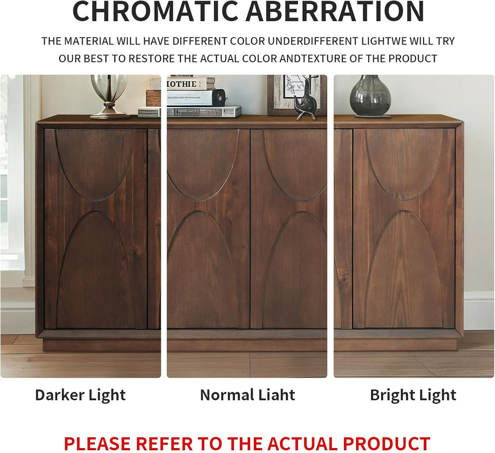 59" Sideboard Buffet Cabinet with Storage, Mid-Century Modern Sculpted D...