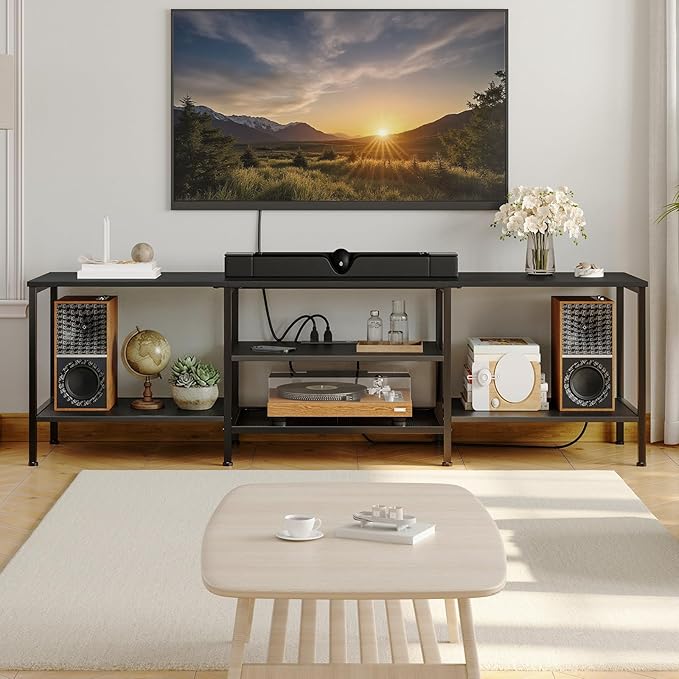 HOOBRO TV Stand with Power Outlets to 75 Inches, TV Console Table with Open S...