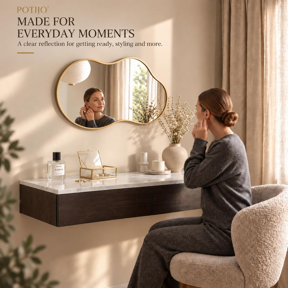 Irregular Wall Mirror 24×40 Inch Wall Mirrors Decorative Gold Modern Asymmetr...