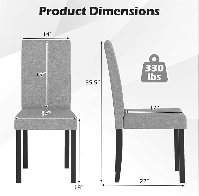 COSTWAY Fabric Armless Dining Chairs Set of 2, Upholstered Kitchen Side Chair...