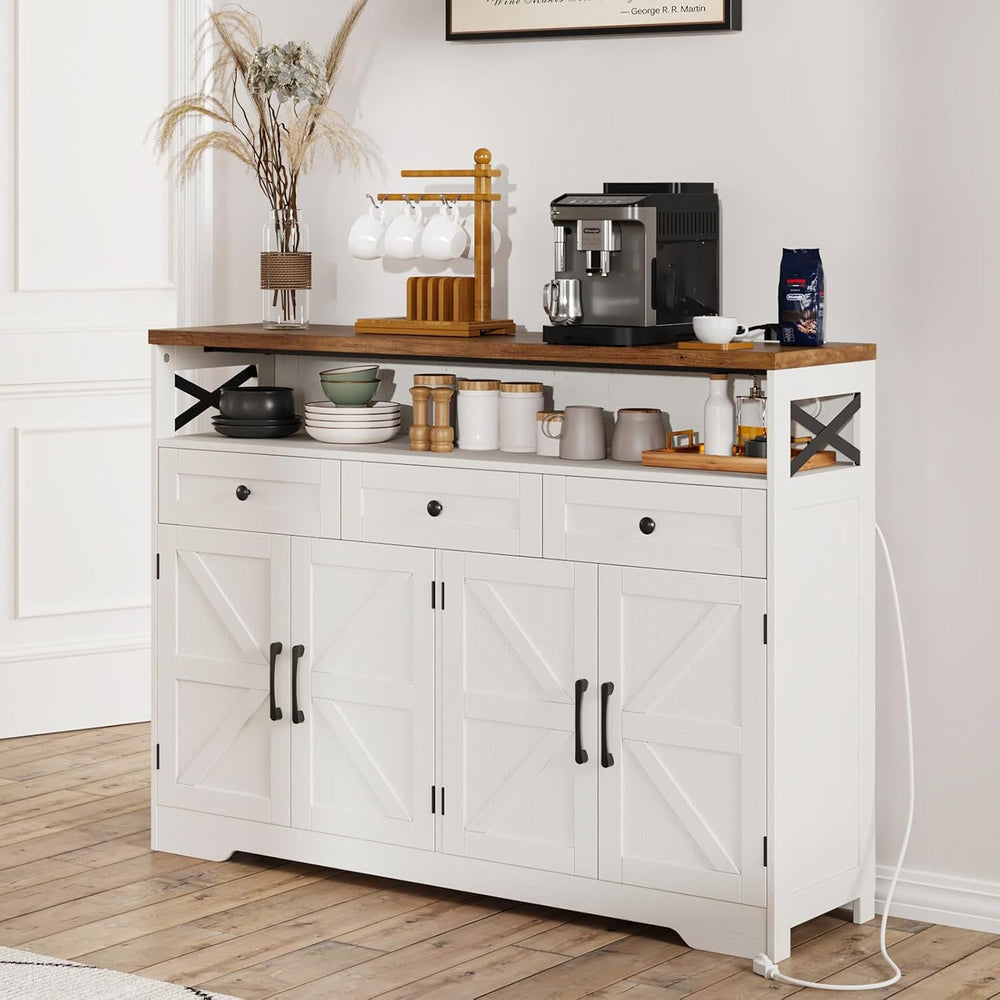 51" Farmhouse Buffet Sideboard Cabinet with Storage, White Kitchen Stora...