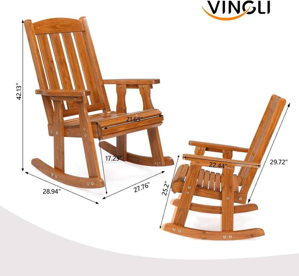 VINGLI Outdoor Rocking Chair Set of 2, Heavy Duty 600 LBS Wooden Rocking Chai...