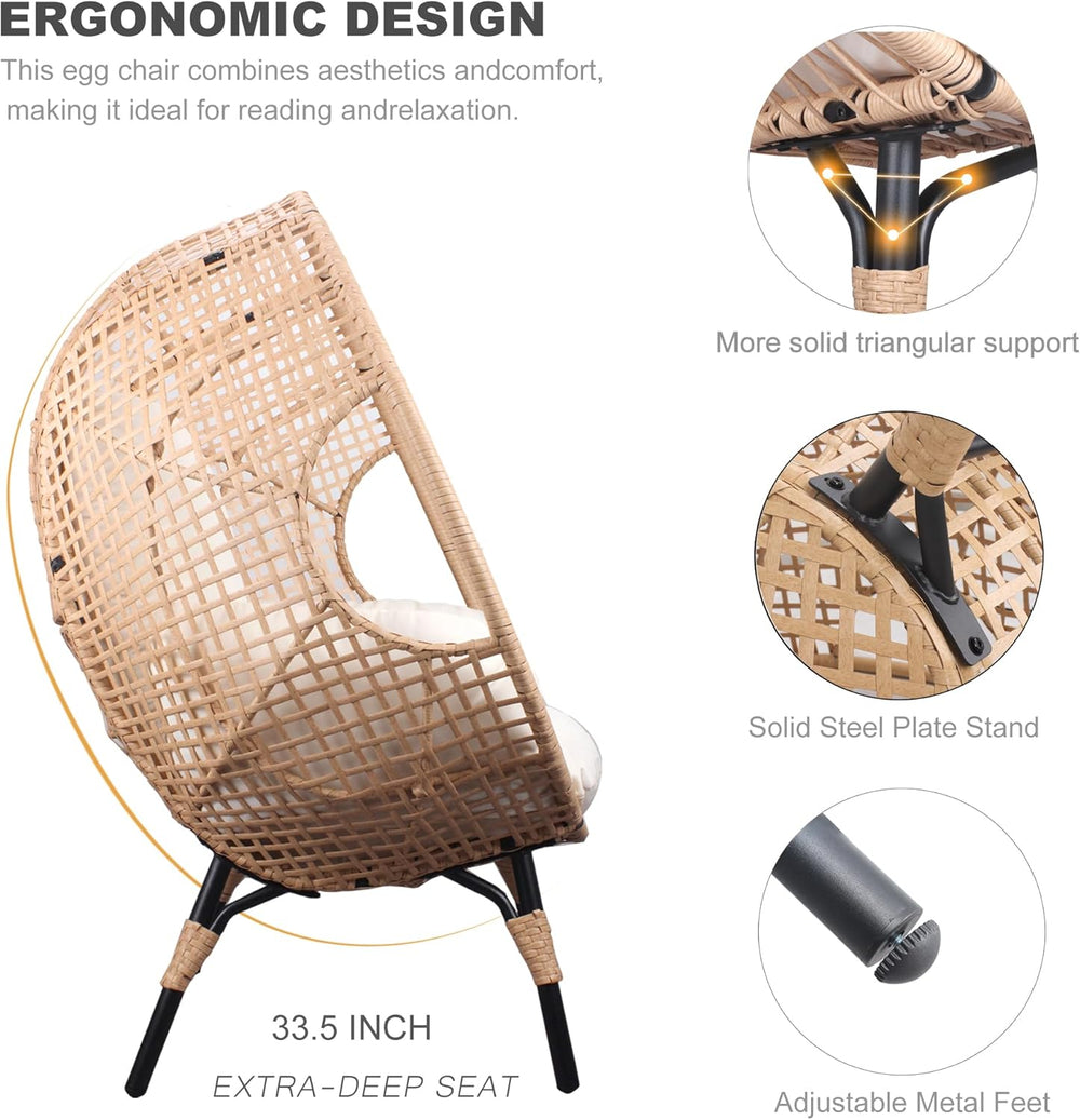 Oversized Wicker Egg Chair Outdoor Indoor Rattan Patio Egg Lounge Chairs with...