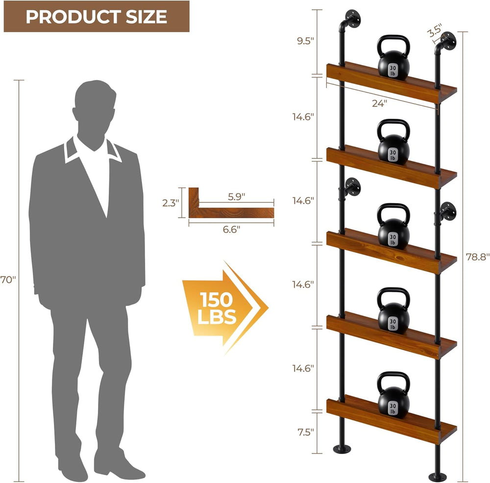 Industrial Bar Shelves, Wine Rack Wall Mounted, Walnut, 24 Inch | solid pinew...