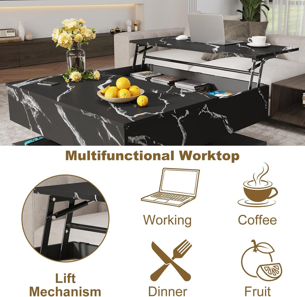 35.4" Large Square Coffee Table with Lifting top,Charging Station,Modern...