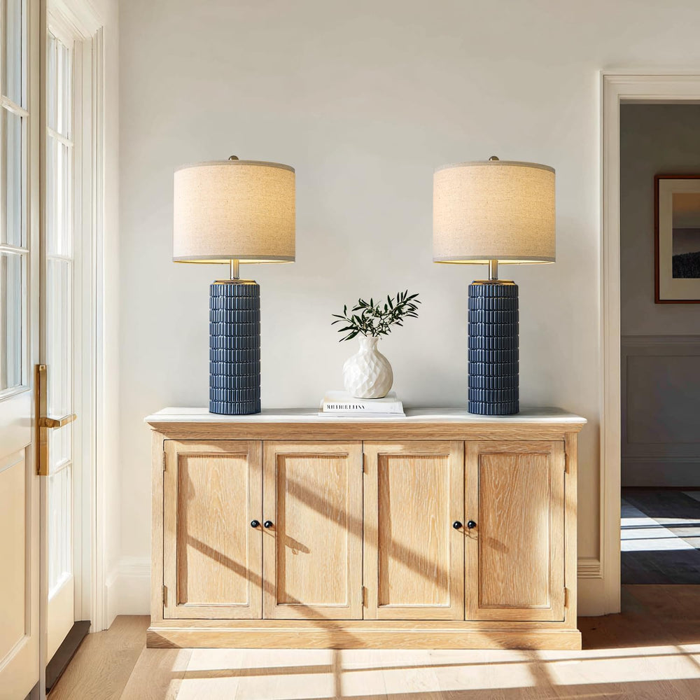 PoKat 27.5'' Tall Table Lamps for Living Room Set of 2, Ceramic Bedro...