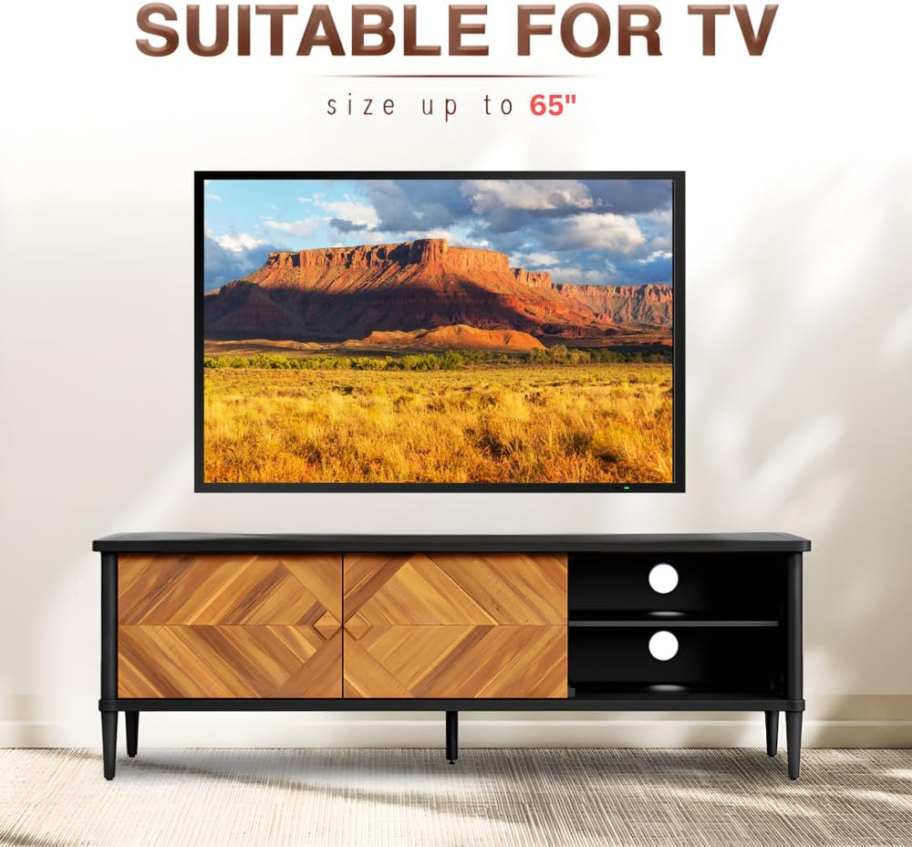 Howizz Lenia 63" Solid Acacia Wood TV Media Console 65 70 75 Inch | Farm...