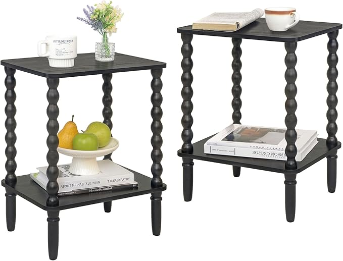 End Tables Set of 2, Small Side Table with Storage Shelf, Nightstands for Bed...