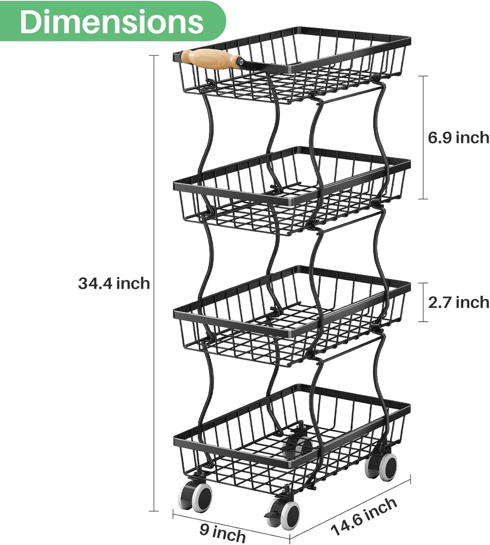 SAYZH Fruit Basket Kitchen Pantry Organizers and Storage - 4 Tier Stackable M...