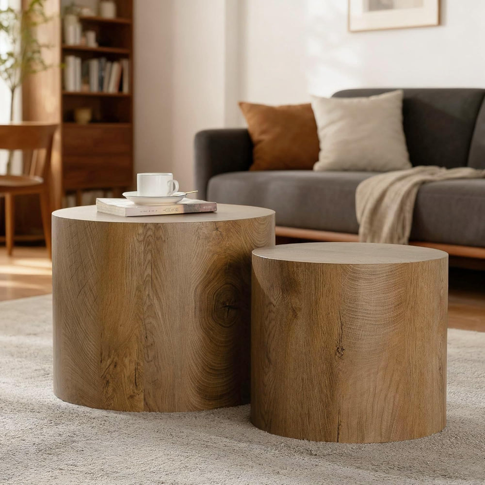 Nesting Round Coffee Table Set of 2, Accent End Table for Small Spaces, Morde...