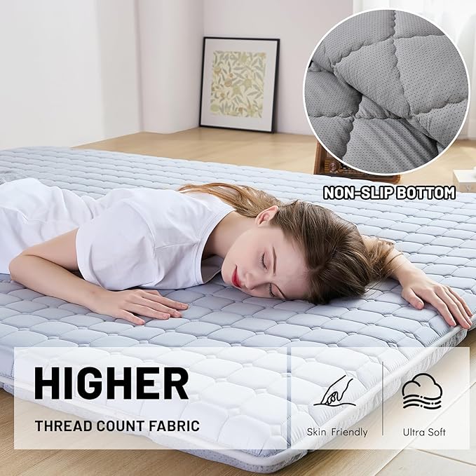 Japanese Floor Mattress Full, Anti-Slip Japanese Futon Foldable Tatami Mat fo...
