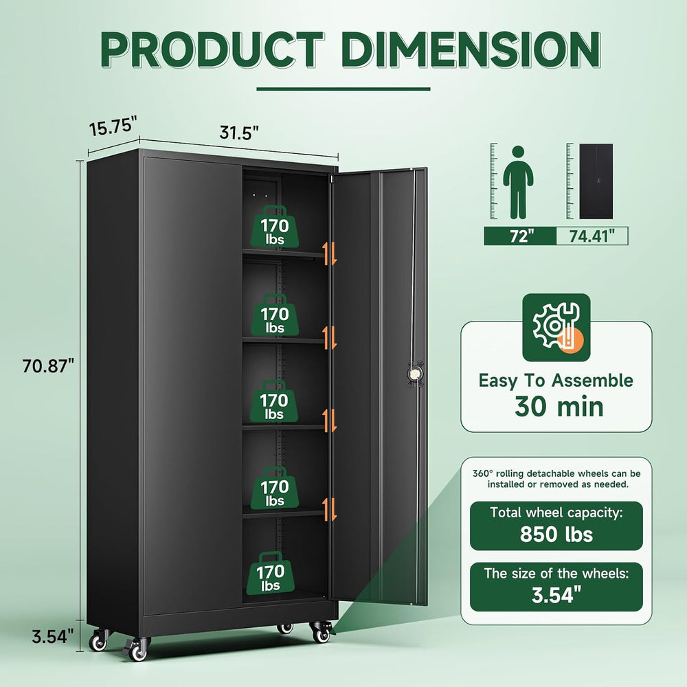 Letaya Metal Garage Storage Cabinets with Wheels,Steel Tool Cabinets Lock Doo...