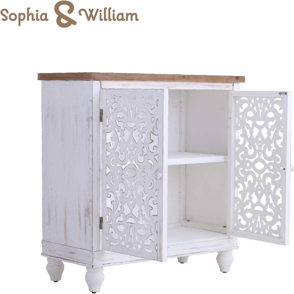 Sophia & William Small Accent Cabinet with Doors, Carved Buffet Cabinet