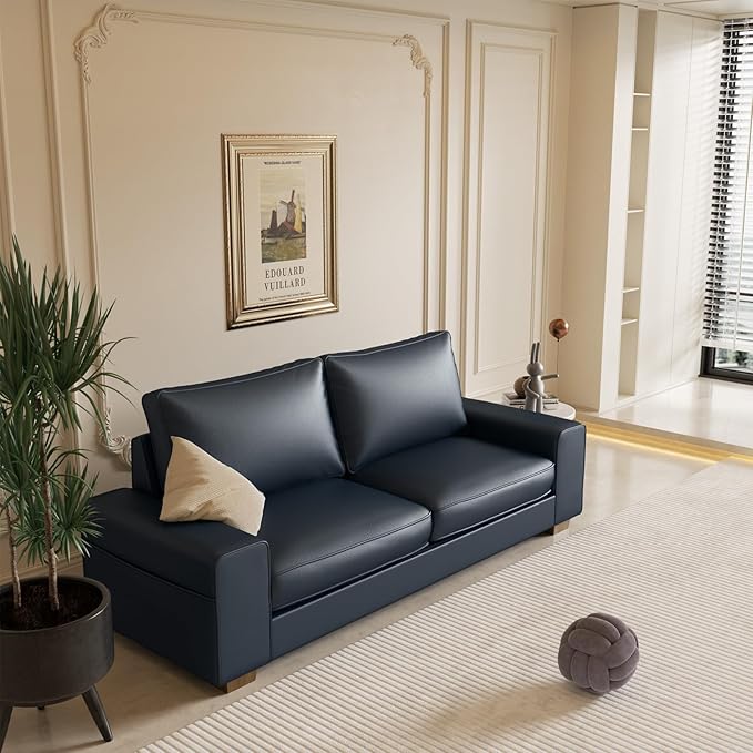 Faux Leather Couch, Mid Century Modern Comfy Loveseat Sofa with Wide Arm, Sid...