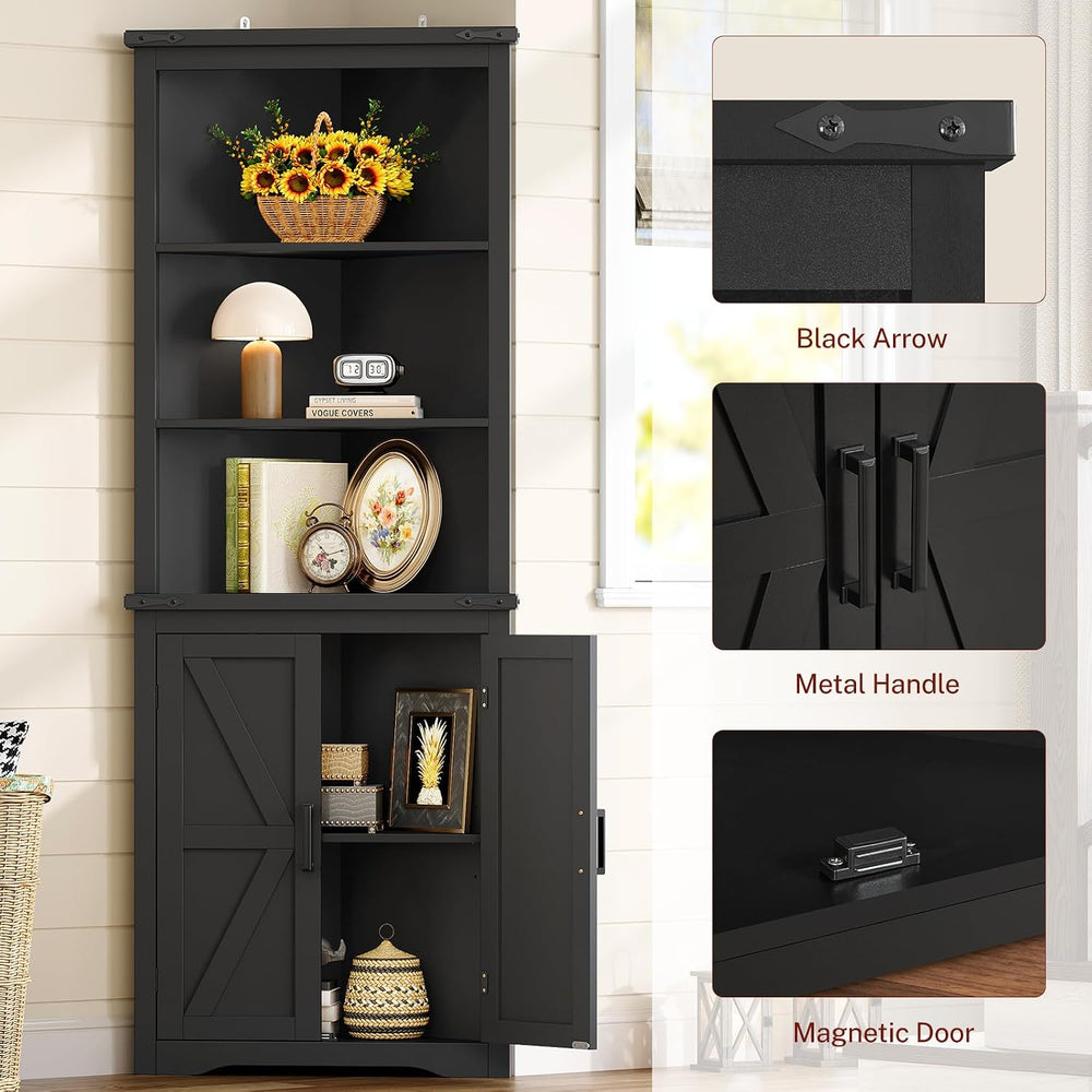 Farmhouse Corner Cabinet, 70.3" H Tall Corner Hutch with 5 Shelves &...