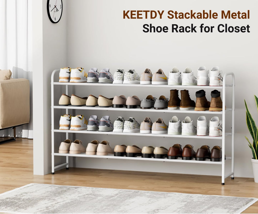 KEETDY 4-Tier Long Shoe Rack for Closet Floor, Wide Shoe Organizer Storage, S...