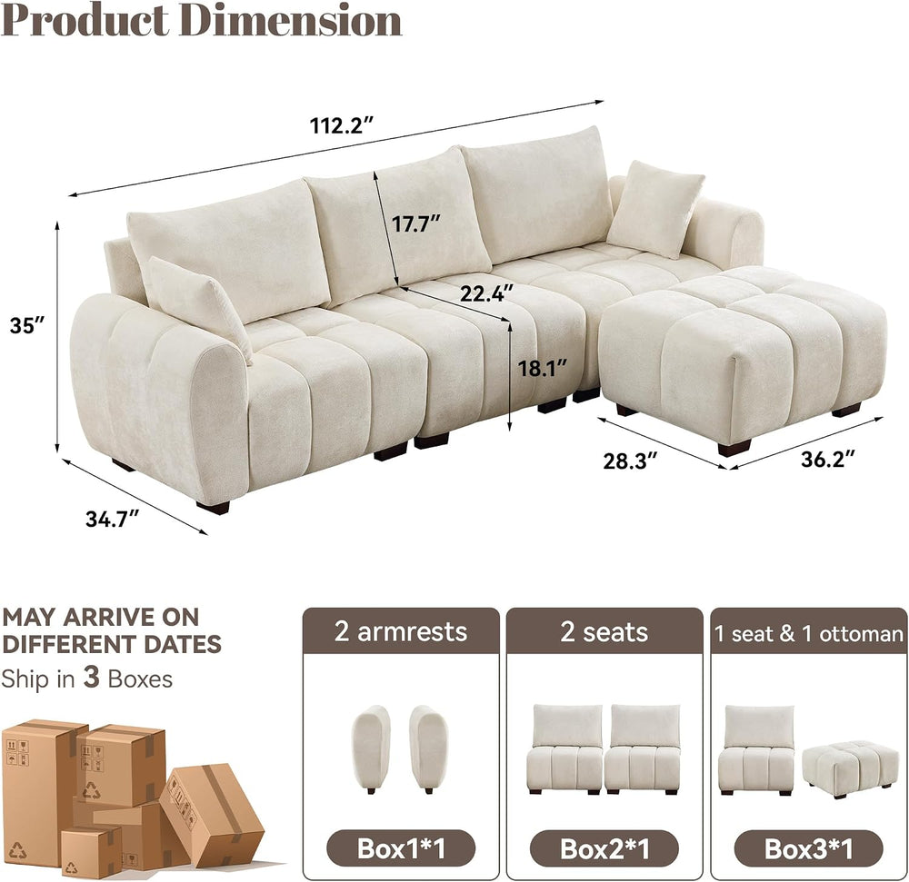 112" Mid Century Modern L Shaped Couch, 3 Seater Modular Sectional Sofa ...