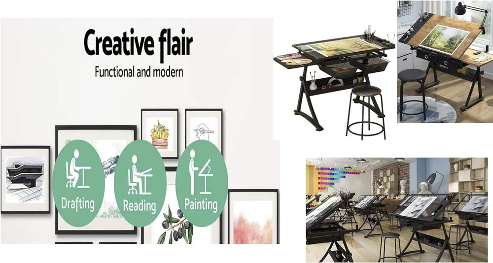 Glass Drafting Table Art Desk – Adjustable Professhional Artwork Drawing Draf...