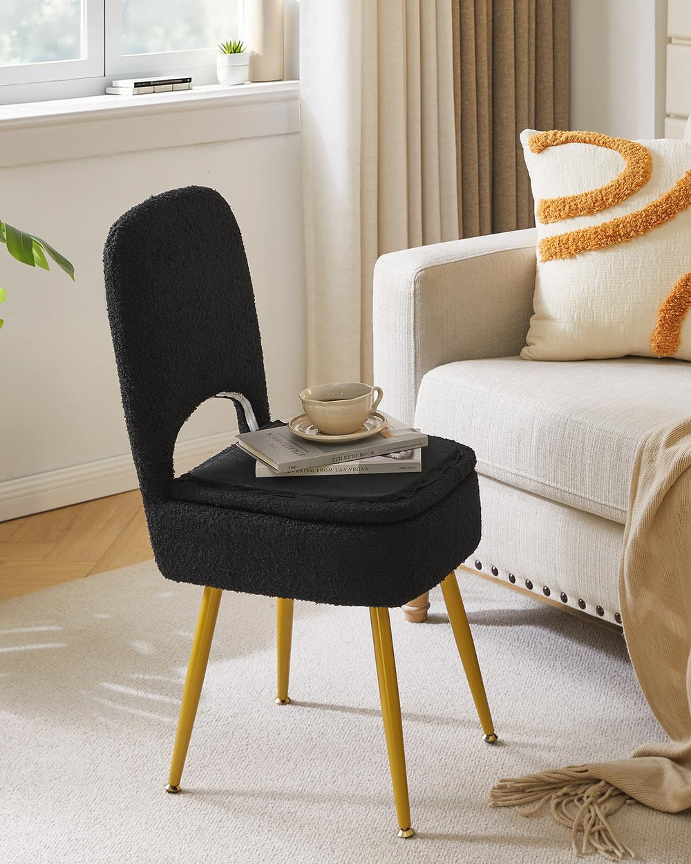 IBUYKE Storage Vanity Stool Chair with Folding Backrest, Black WBD027B