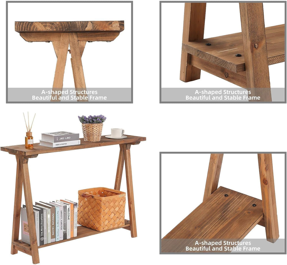 43" Solid Wood Farmhouse Console Table for Living Room, Natural