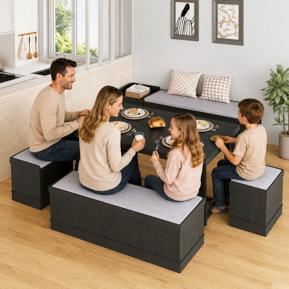 XIAO WEI Corner Dining Table Set, 6-Piece Breakfast Nook Dining Set with Stor...