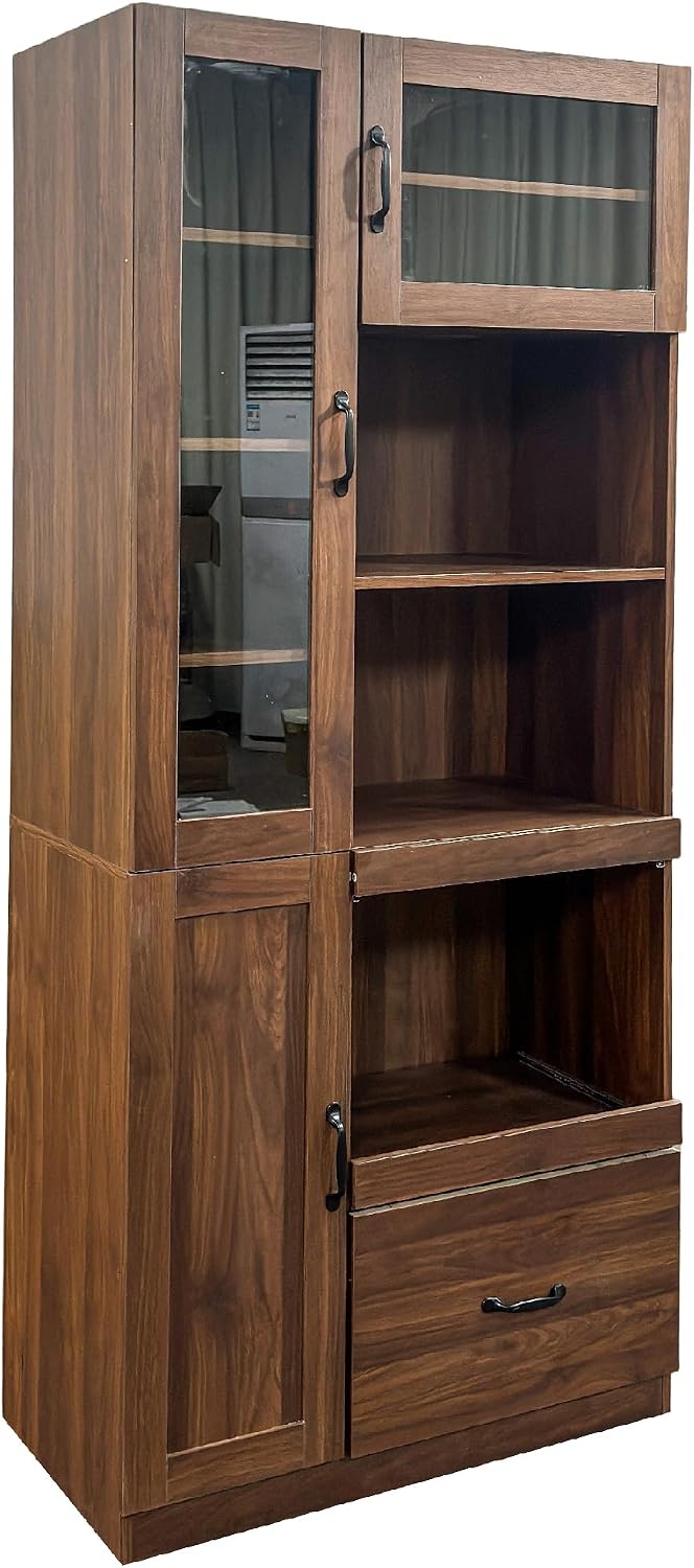 70.87" Tall Kitchen Pantry Storage Cabinet with Pull-out Trays, Farmhous...