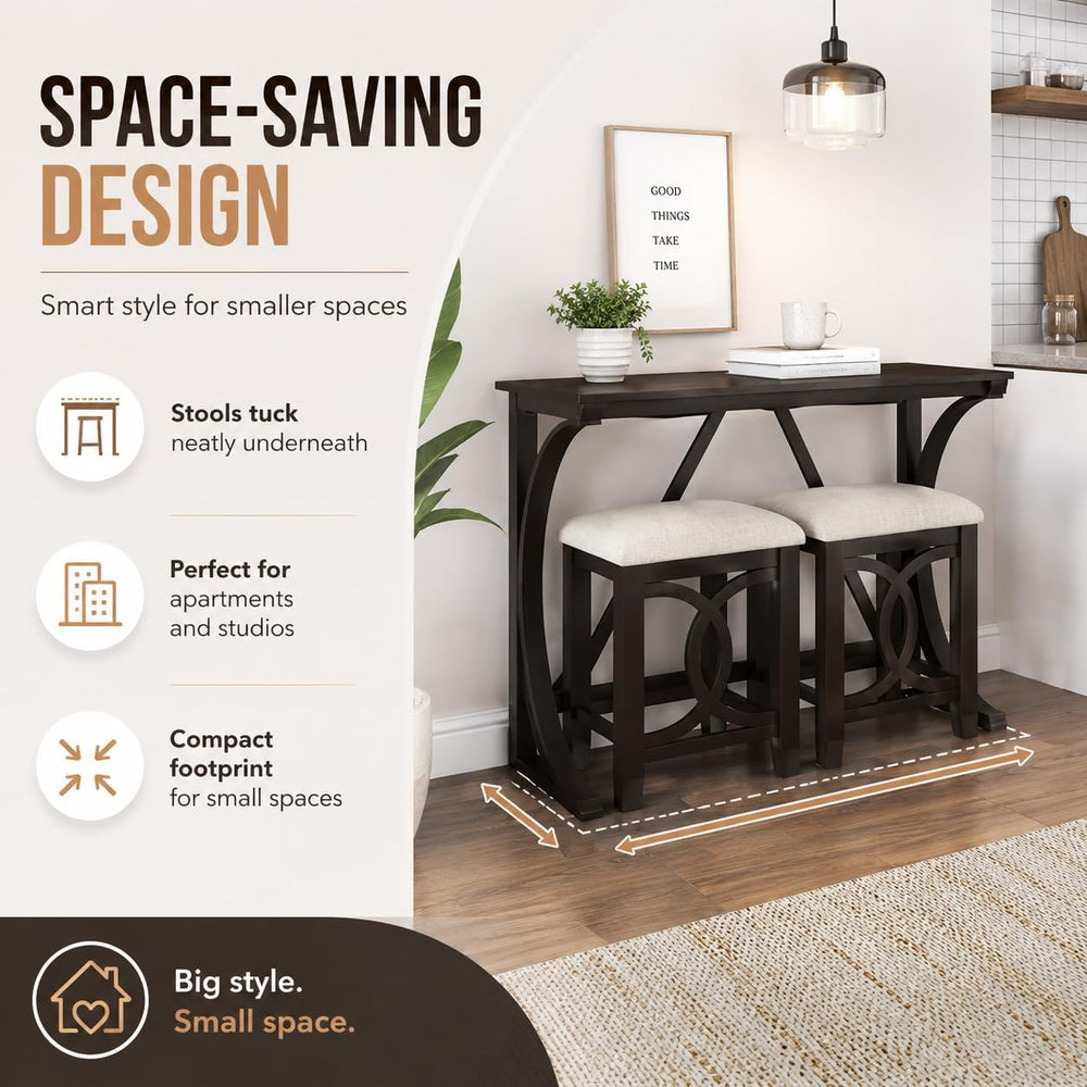 48" Bar Table and Chairs Set, Dining Table and Chair Sets, 3 Piece Count...