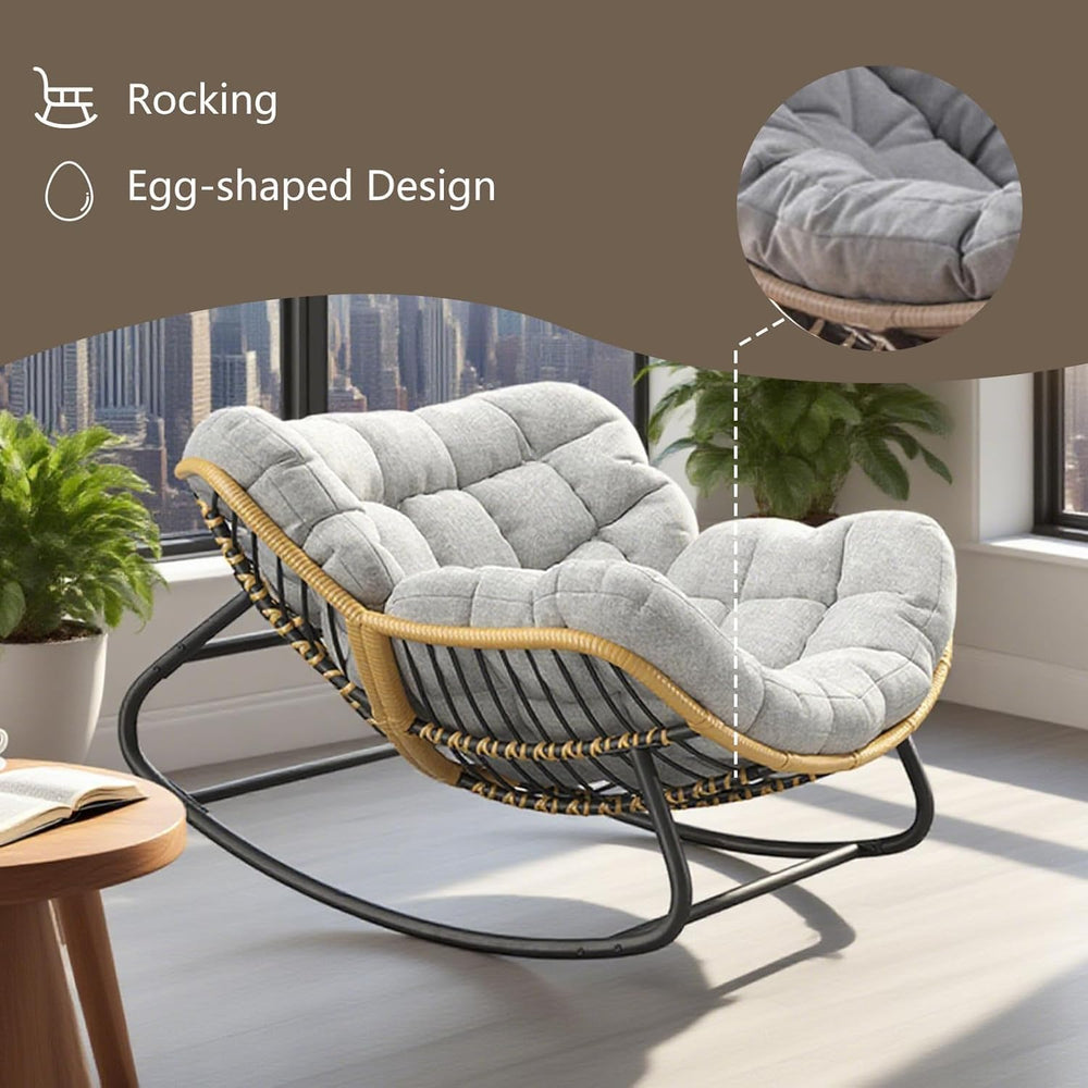 Papasan Rocking Chair with Comfy Thick Cushion, Oversized Outdoor Rocking Cha...