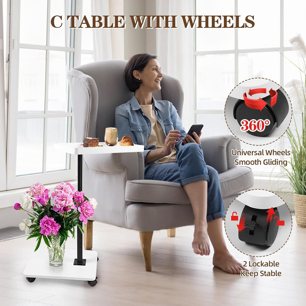 C Table Side Table End Table Adjustable Height,C Shaped End for Couch,Snack T...