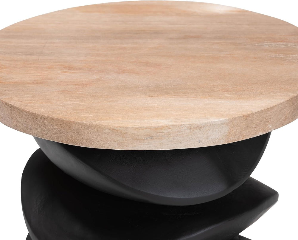 Bali & pari Ziva End Table with Petrified Wood Top - Pedestal Accent Side...