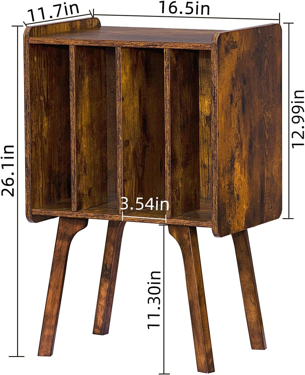 LELELINKY Small Record Player Stand, 4 Cabinet Vinyl Storage Table, Brown | W...