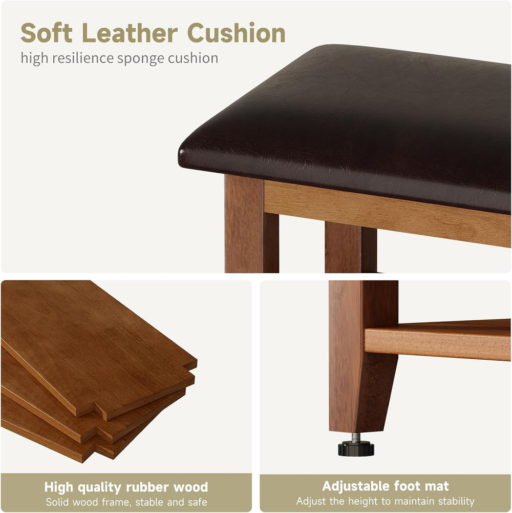 Shoe Bench with Leather Cushion,Wood Bench with Shoe Rack,2-Tier Shoe Storage...