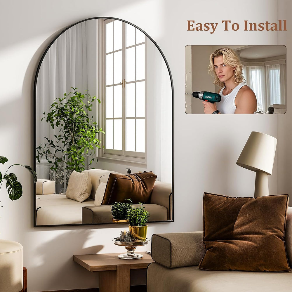 HARRITPURE 20"x30" Arched Bathroom Mirror Wall Mounted Black Arch M...